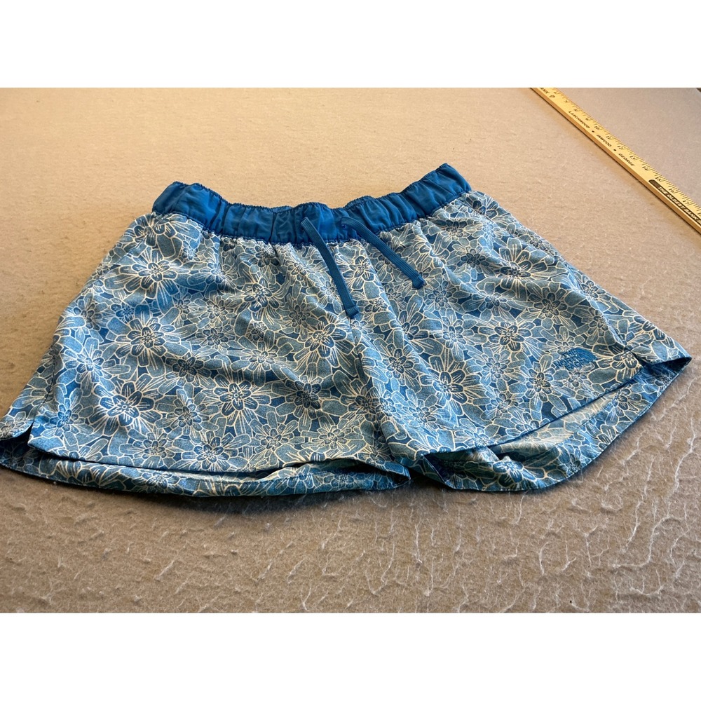 The North Face Shorts Blue Floral Print Athletic Hiking Drawstring Women Medium